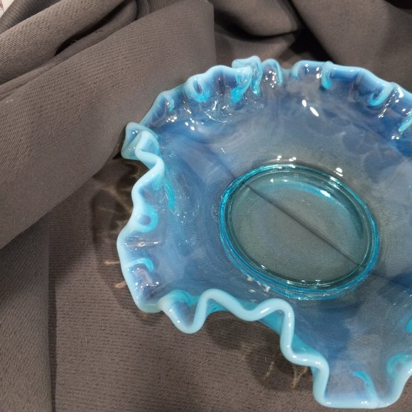 Vintage Fenton Blue Opalescent Ruffle Top Saucer - Picture 6 of 6